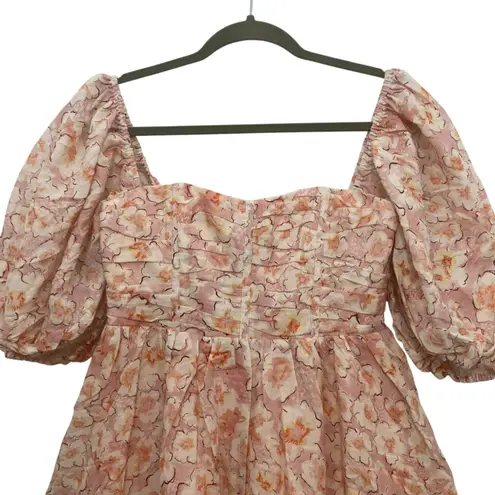 Bardot Kehlani Puff Sleeve Floral Mini Dress Pink Size M
