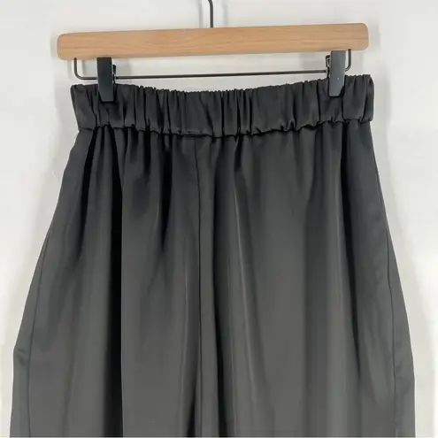 Locker Room Satin Black Adjustable Hem Relaxed Straight Leg Pleated Pull