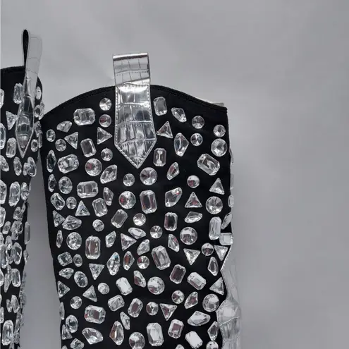 Lauren Lorraine Hana Rhinestone Cowboy Boots Silver Western Glam Size 9 Party