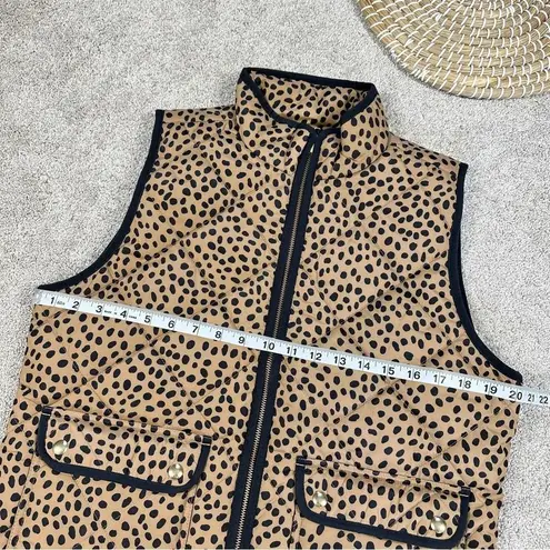 J. Crew Factory Animal Print Puffer Quilted Vest Full Zip Snap Pockets M Tan Size M