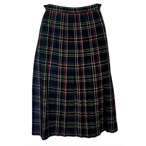 Vintage 70s Deans of Scotland 100% Wool Tartan Plaid Kilt Skirt, Size 6 Green