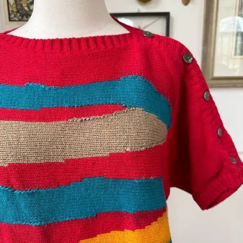 Vintage 80s Chaus Boat Neck Brush Stroke Bold Sweater M Red Size M