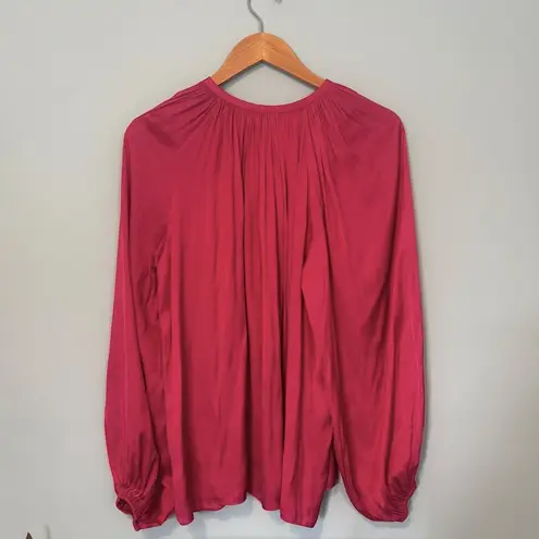 Ramy Brook Paris Shiny Tie Neck Blouse Hot Pink Berry Pink size S