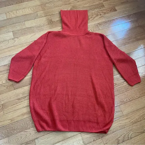 Micha Lounge Balloon Sleeve Turtleneck Chunky Knit Sweater Dress Red Orange Sz L Size L