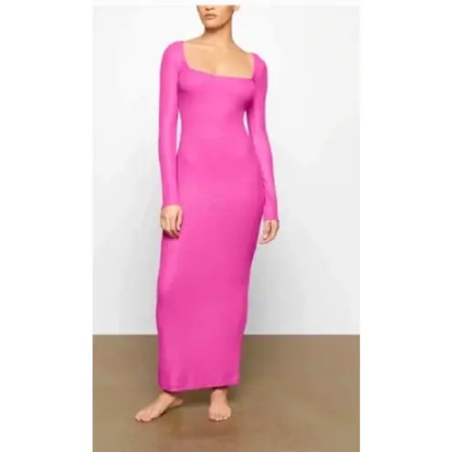 SKIMS Long Sleeve Dress Luxe Limited Edition Fuchsia Shimmer Foil Womens Medium
