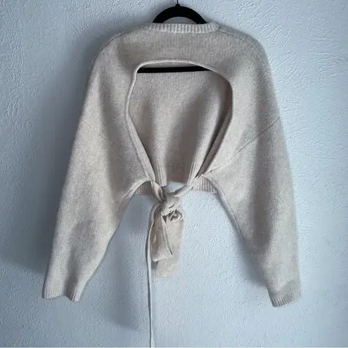 ZARA  Open Back Tie-Front Sweater Cream Knit Crop Blogger Favorite Medium