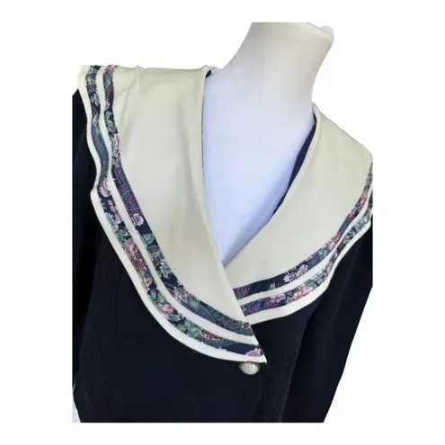 Brittney Nicole Cardigan Blazer Vintage 80’s Sailor Floral Blue Pearl Button M Size M - Image 5