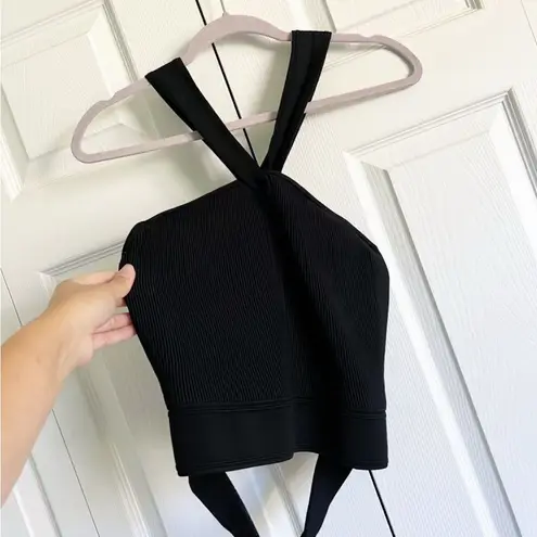 Club Monaco raeni ribbed criss cross halter cropped tank top open back black S