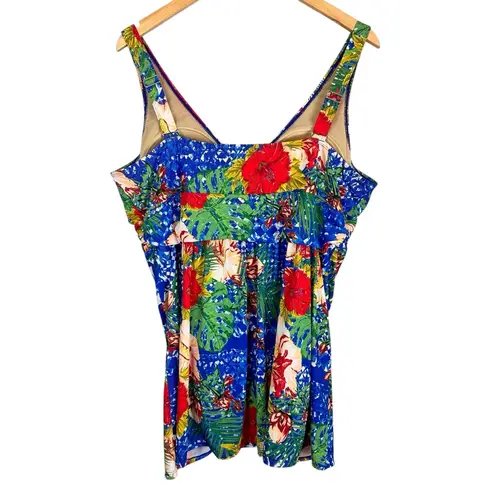 Swimsuits For All Tropical Tank Dress Plunge Swimsuit Size 22 Plus Vacation Red