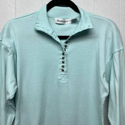 Y2K Vintage Eileen & Co. Womens Top Small Henley Stretch Grunge Retro Preppy Blue
