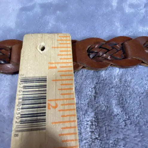 VTG Women's Braided Belt Small Brown Genuine Leather Chain Style Brass Buckle