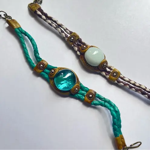 Purple and blue glass woven bracelets set Multiple