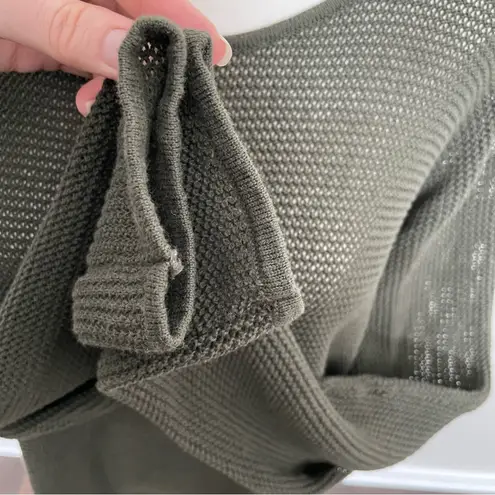 Michael Kors  Sweater Tunic Open Knit Lightweight High Low Round Neck Olive Green