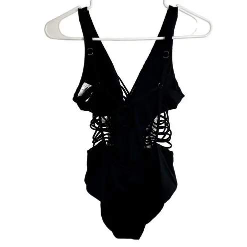 Becca Women's Electric Current Macrame One Piece Swimsuit Size Medium Black
