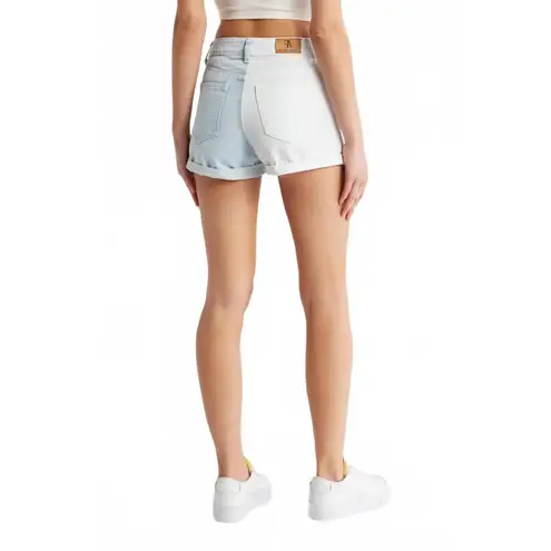 Flying Angel Color Split Denim Shorts White Light Wash NWT Size 5/27 Blue