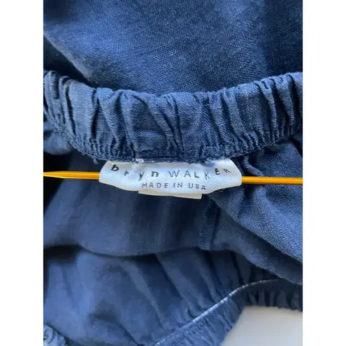 Bryn Walker Blue Linen Pullon Wide Leg Cropped Pants Pockets Size 3X