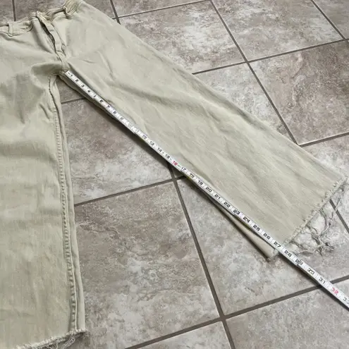 Y2K MIOU MUSE Beige yellowish Wide Leg Crop Raw Hem Jeans Women's Size M Tan
