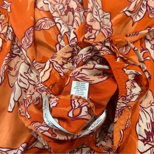 True Destinations Floral Pull On Ruffle Wide Leg Pant Orange Resort Wear Medium