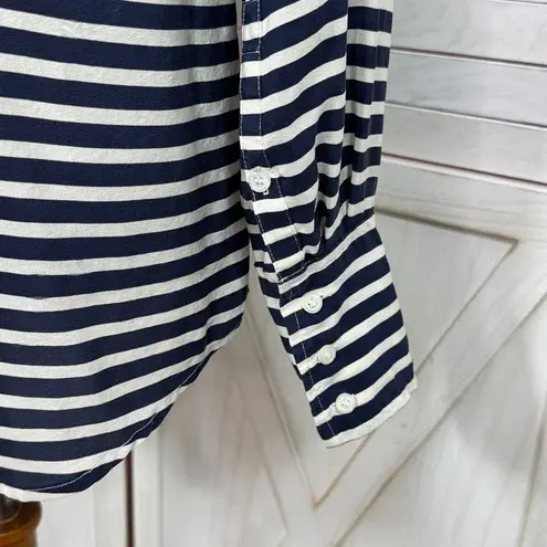 J. Crew Striped Silk Button Up Long Sleeve Shirt Blouse Blue White Small