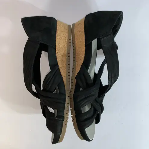 Earth Brand Earth Ficus Gemini Womens Leather Wedge Sandals Slides Size 8.5 M Black