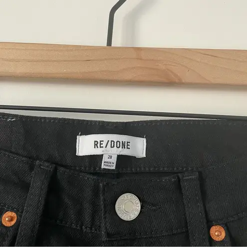 RE/DONE 90's High Rise Ankle Crop Jeans Jet Black With Rips