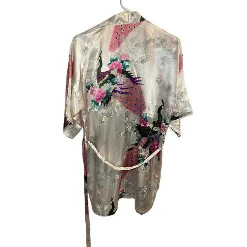 Floral‎ Peacock Satin Kimono Robe Size Small