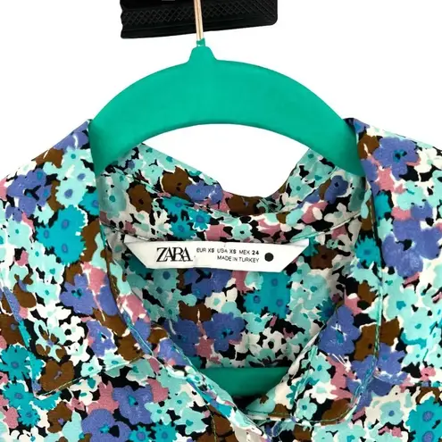 ZARA  Blue Floral Print Collared Romper Playsuit Blogger Fav Size XS Missing Belt