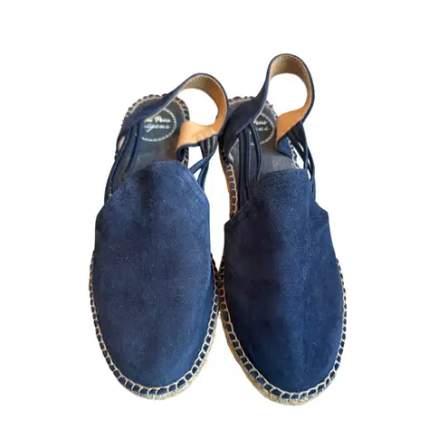 Toni Pons Navy Suede Espadrille Sandals Size 8 Slingback Jute Platform Spain Blue