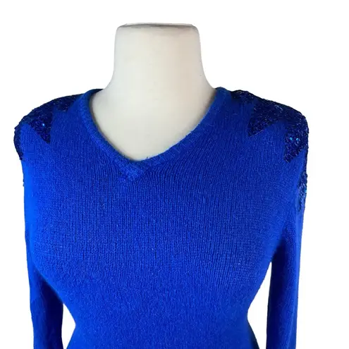 Vintage Blue Nilani  Sequin Sweater Dress Sz M Silk Angora‎ Runs Small Hong Kong