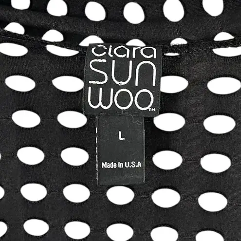 Clara Sun Wool Black Eyelet Jersey Draped Waterfall Front Cardigan Size Large