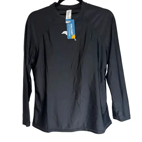 HALCURT Womens Black Long Sleeve Dolphin Rash Guard Swim Shirt UPF 50 L Size L