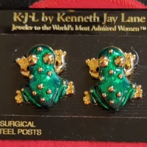 Kenneth Lane Vintage Green Enamel Frog Stud Earrings