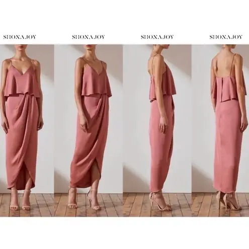 Shona joy Luxe Cocktail Pink Rose Frill Dress Size US 2