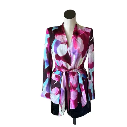 ZARA NWT  WOMAN LAPELLESS TIED BELT JACKET PRINTED SATIN BLAZER 8264/157