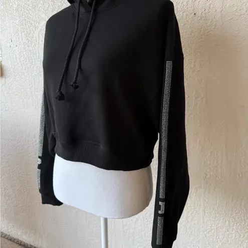 Victoria's Secret PINK Black Campus Bling Cropped Hoodie Size S Oversized