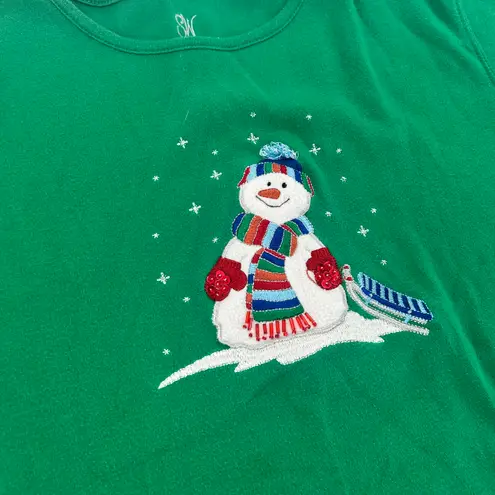 Vintage Embroidered Snowman Long Sleeve Shirt Green Size L petite