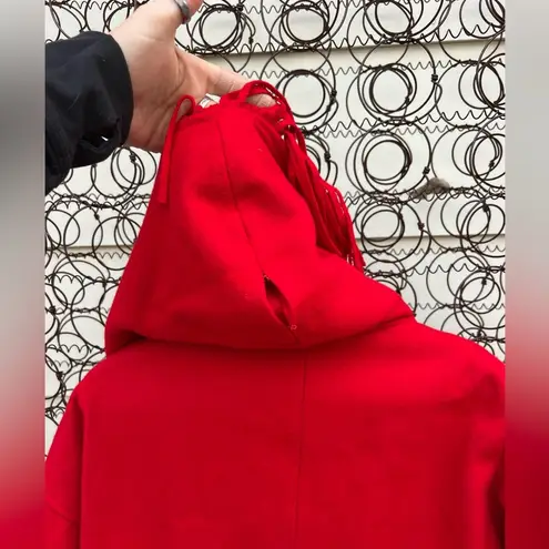 Vintage 80s Basile Red Wool Fringe Trench Coat Western Beyoncé Cowgirl Size M