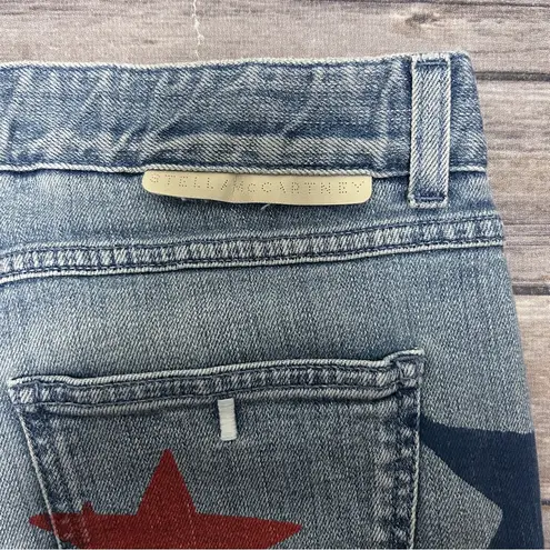 Stella McCartney Medium Wash Red Blue Stars Print Mid Rise Boyfriend Jeans 28