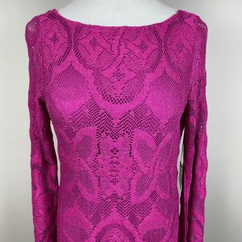 Nightcap 4 Dress Women Large Pink Lace Open Back Bell Sleeve Boho Boatneck New