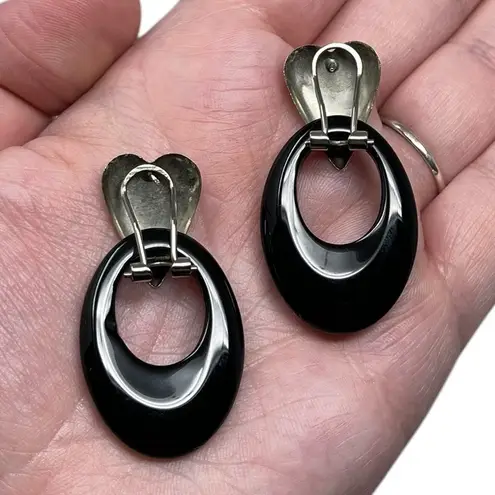 Vintage Unsigned Silver Tone Heart Post Earrings Dangle Hoops Retro Y2K Bratz