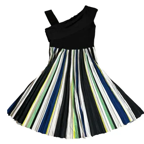 Sachin + Babi Sachin & Babi One Shoulder Pleated Midi Dress Size L Swing Flowy Striped Glam