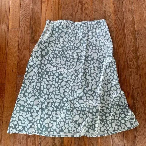 sage green and white silk high waisted skirt