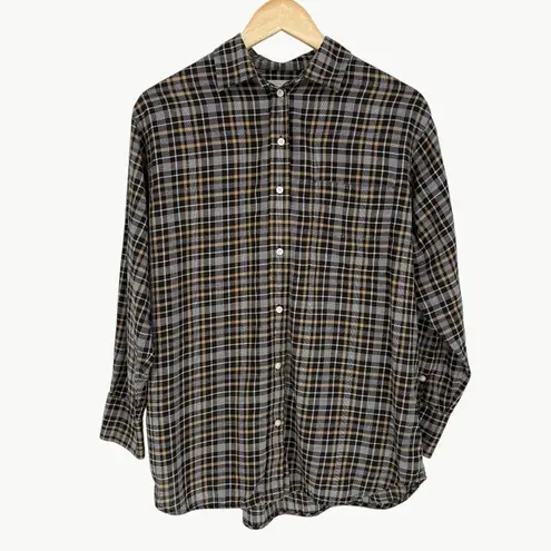 Everlane  The Lightweight Flannel Oversized Plaid Button Shirt | Sz 6 | Black/Tan - Image 7