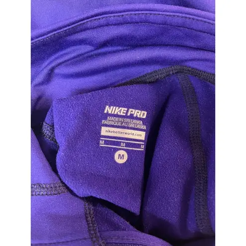 Nike  Pro Shirt Womens Purple 1/4 Zip DriFit Mock Neck Stretch Long Sleeve Medium