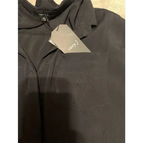Very J Women's Black Button-Up Short Sleeve Collar Dress Size Medium