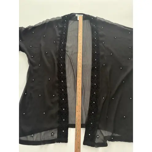 Ulla Popken Kimono Duster Womens 20/22 Black Lace Beaded Sheer Whimsigoth Size undefined