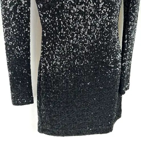Rebecca Vallance Black Bow Sequin Long Sleeve Mock Neck Mica Mini Dress US 6
