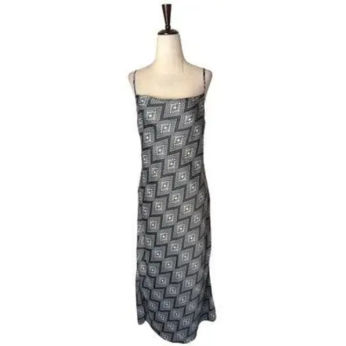 Banana Republic Dress Women Medium Black White Geometric Print Satin Slip Midi