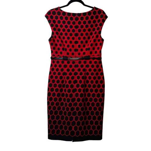 Connected Apparel Red Black Geometric Sleeveless Sheath Dress Women Size 12 #