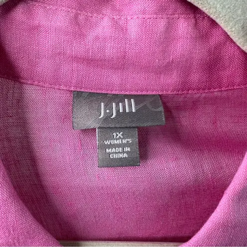 J. Jill Linen 1X Pink Button Front Long Sleeve Button Cuff With Collar Shirt